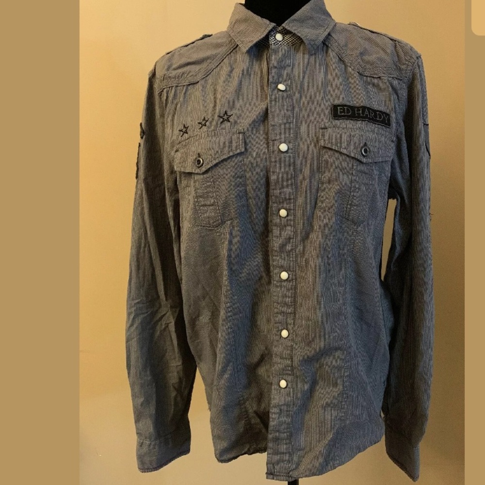 Men’s Ed Hardy Button-Front LS Shirt Medium